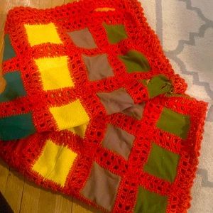 Vintage Boho Patchwork crochet & fabric quilt 1970